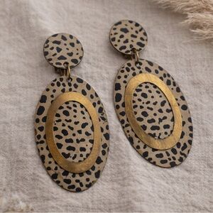 Gold Accent Beige Leopard Clip-on Earrings - Women Jewelry